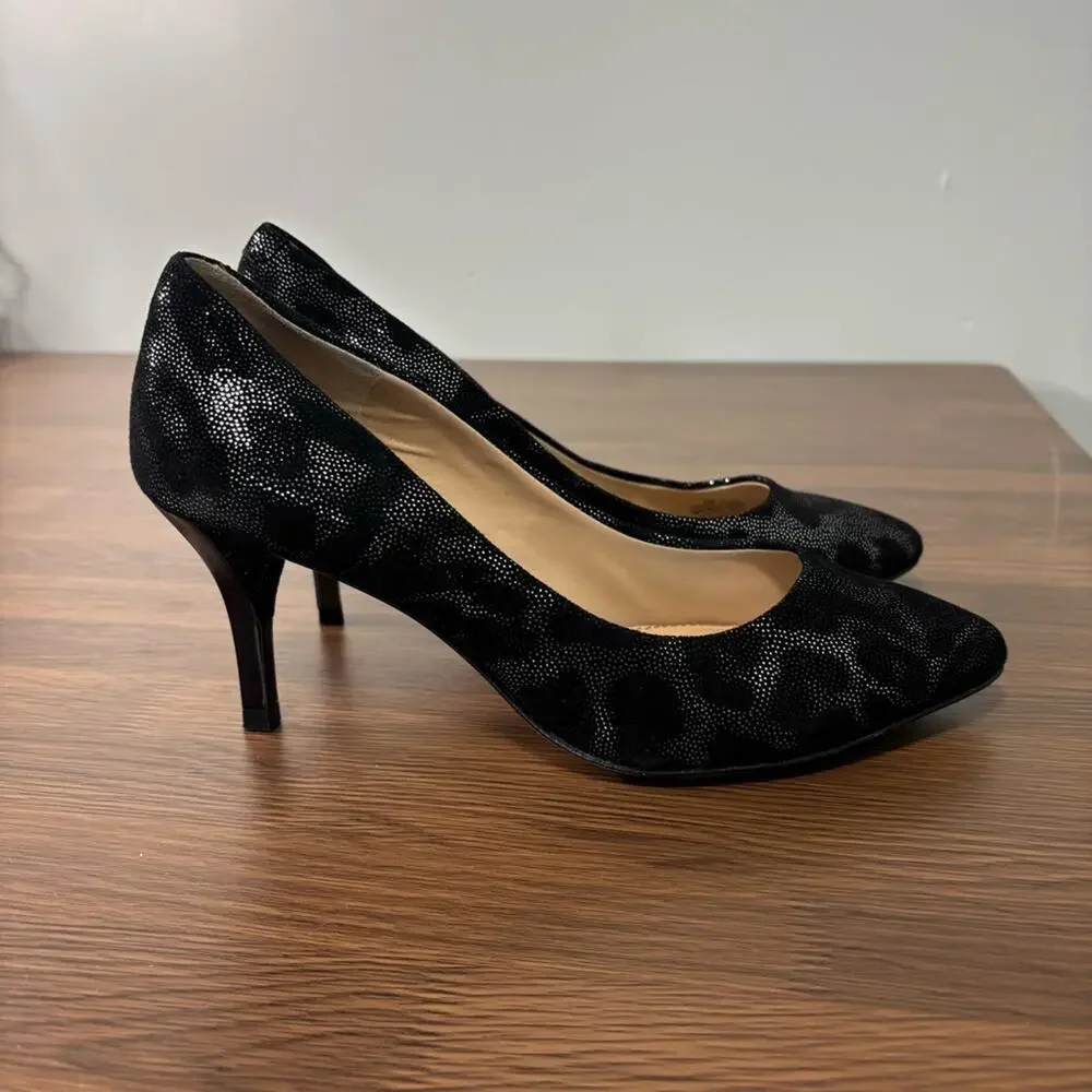 Antonio‎ Melani Black Metallic Leopard Print Pointed Toe Pumps 6M